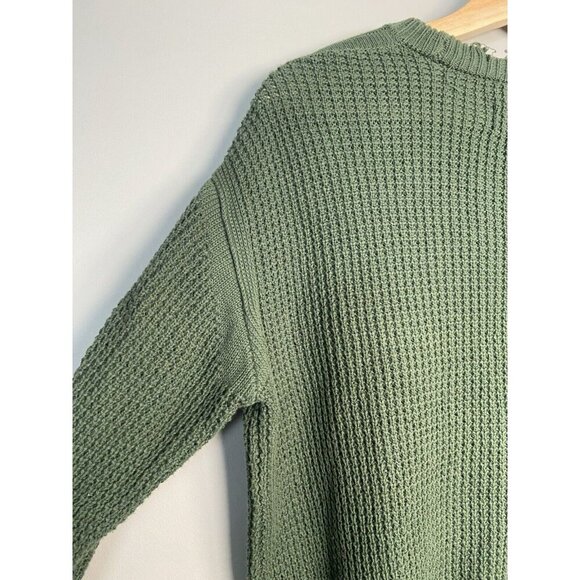 Pistola Olga Distressed Olive Green Crewneck Waffle Knit Sweater Size X-Small XS - Picture 6 of 13
